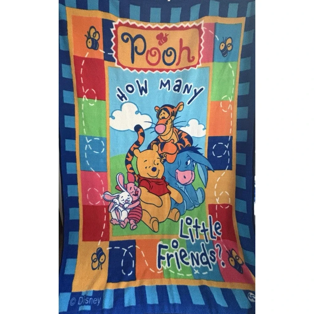 Vintage Disney Winnie the Pooh Piglet Tigger Eeyore Oversized Blanket 7'x5' Rare